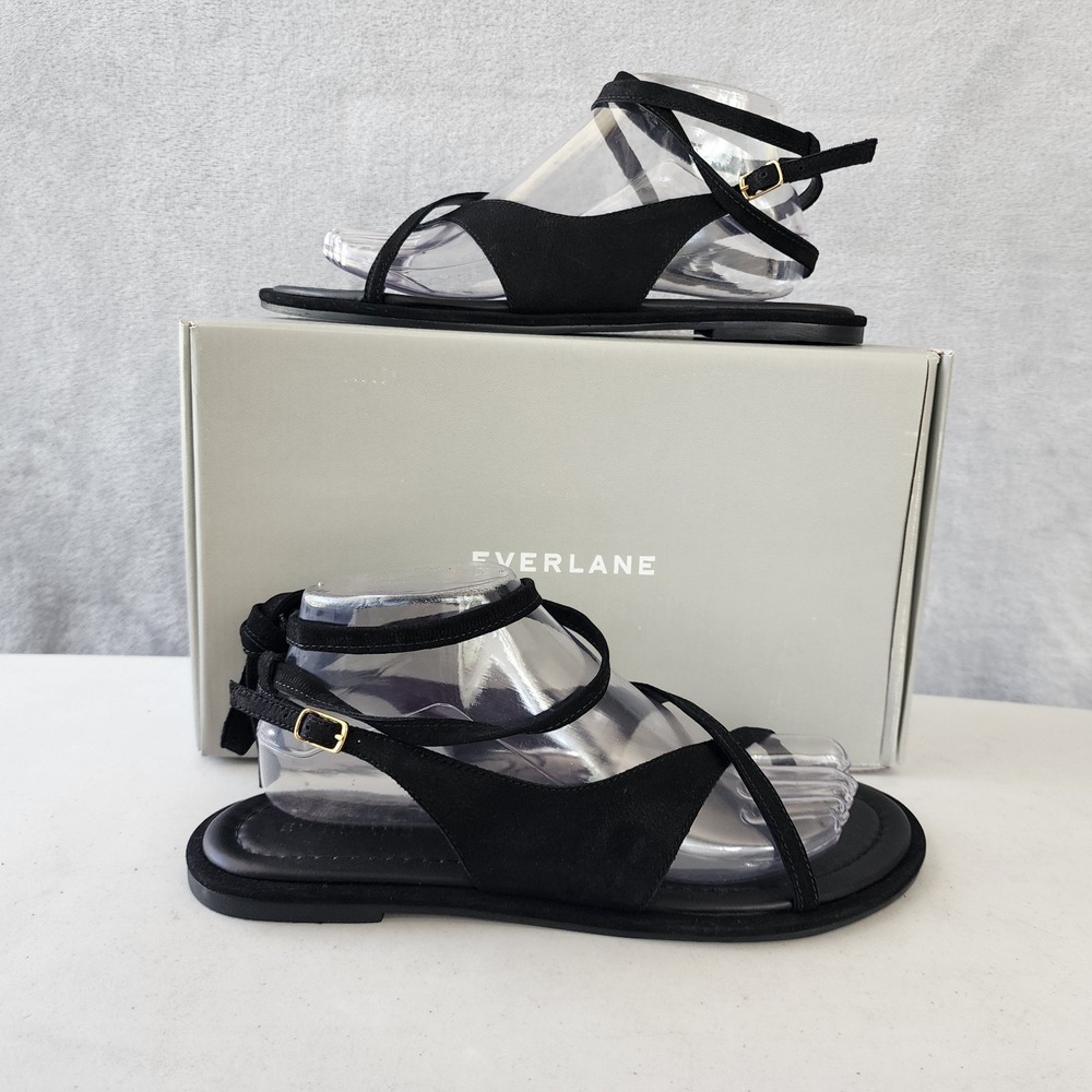 Everlane Sandals Womens Size 9 Crisscross Nubuck Black Leather Gold Buckle NIB